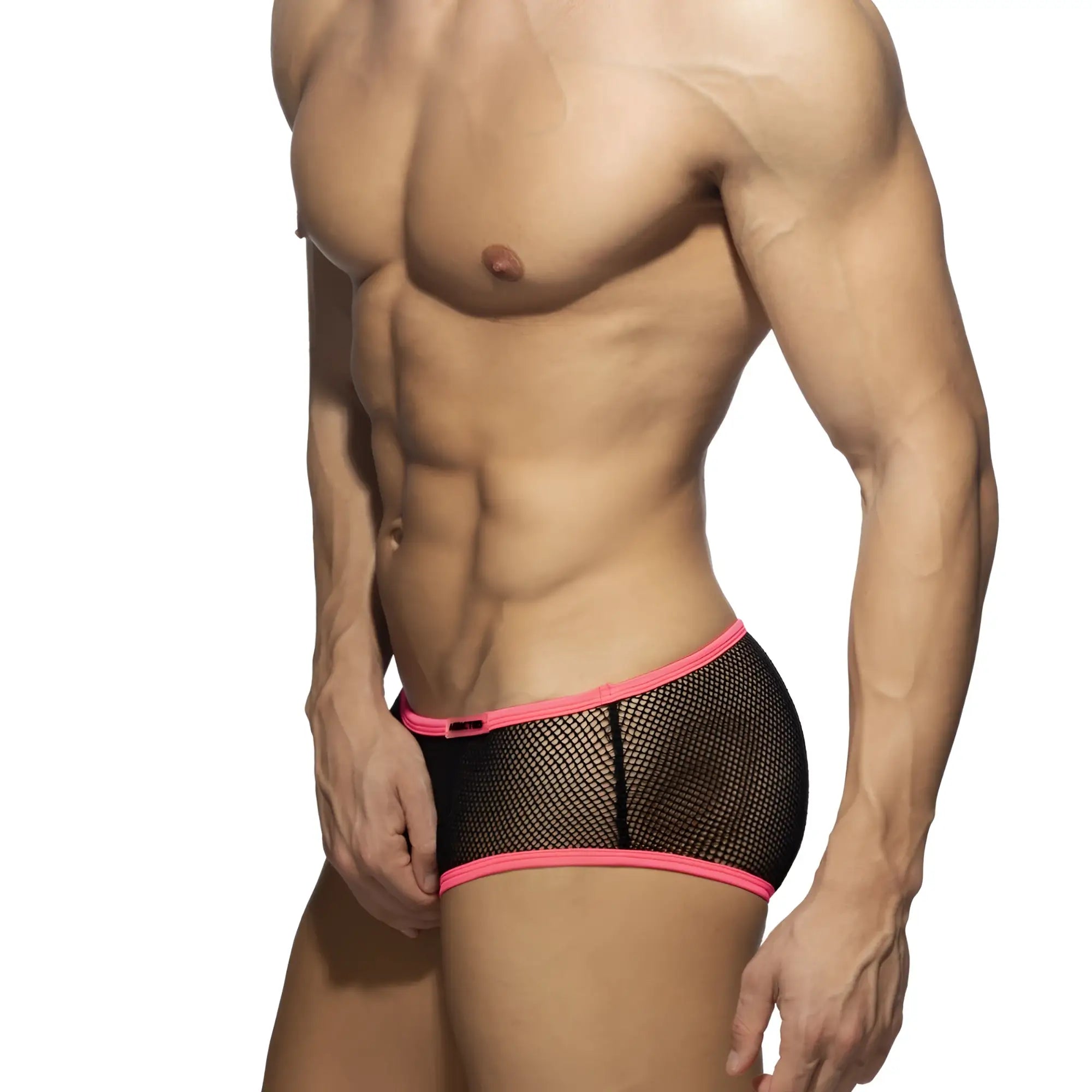 Black mesh briefs with vibrant pink trim from fever mesh brief featuring breathable sheer fabric and contrast edges