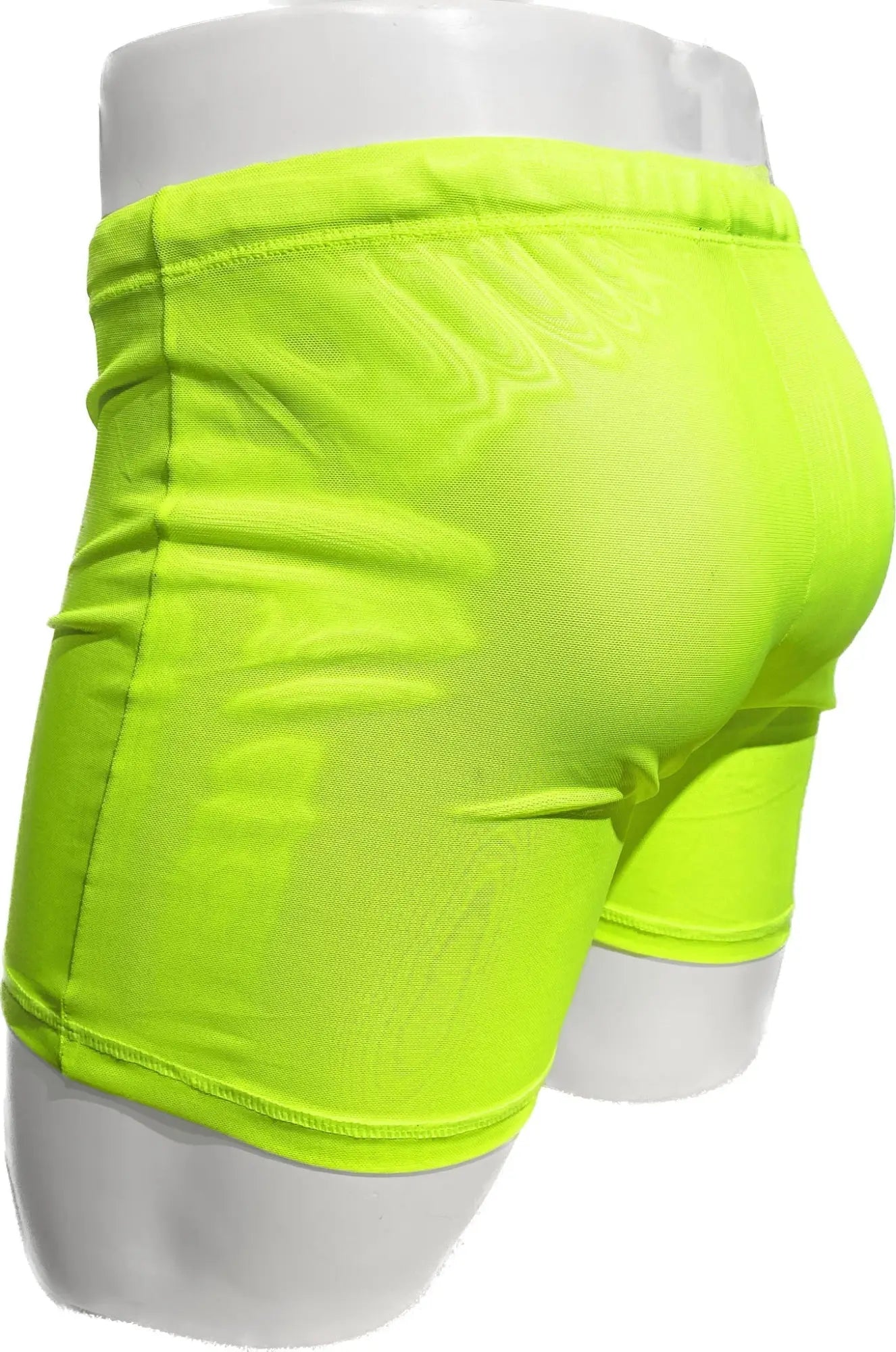 Fine mesh short neon green athletic shorts with snug fit elastic waistband and breathable mesh material