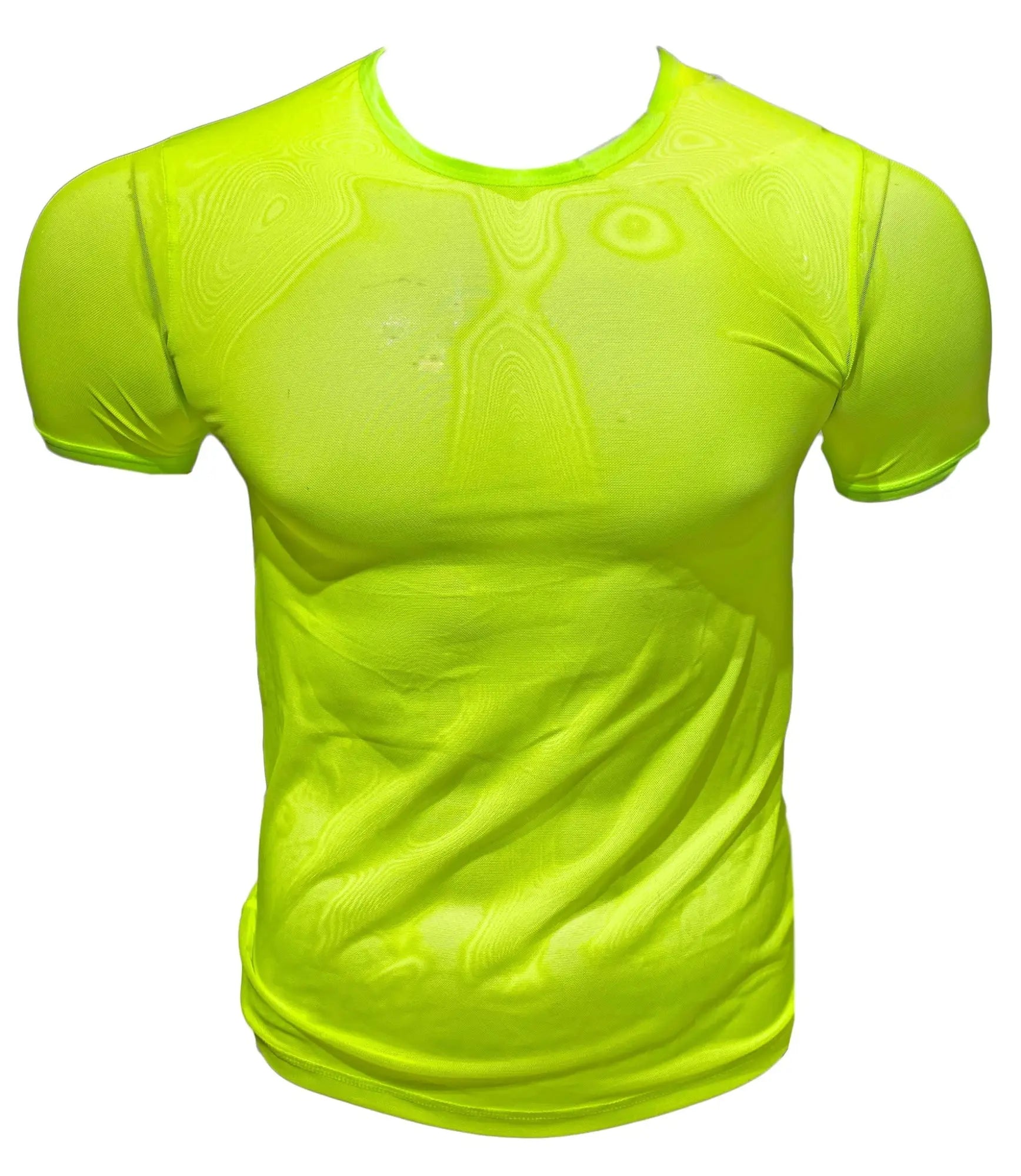 Bright neon yellow fine mesh tee moisture-wicking athletic shirt with subtle textured pattern for activewear