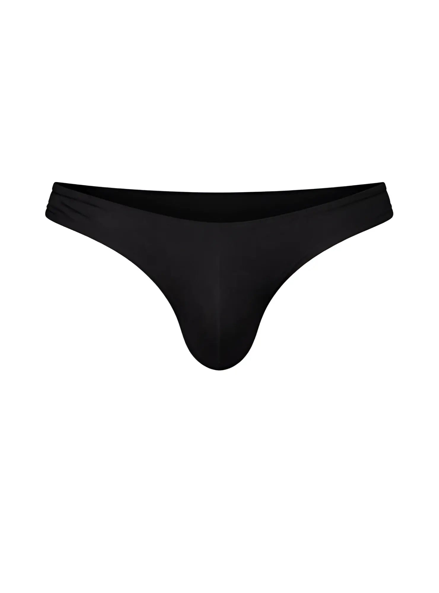 Fizx full coverage men’s bikini in black sleek smooth stretchy fabric with contoured thong back design