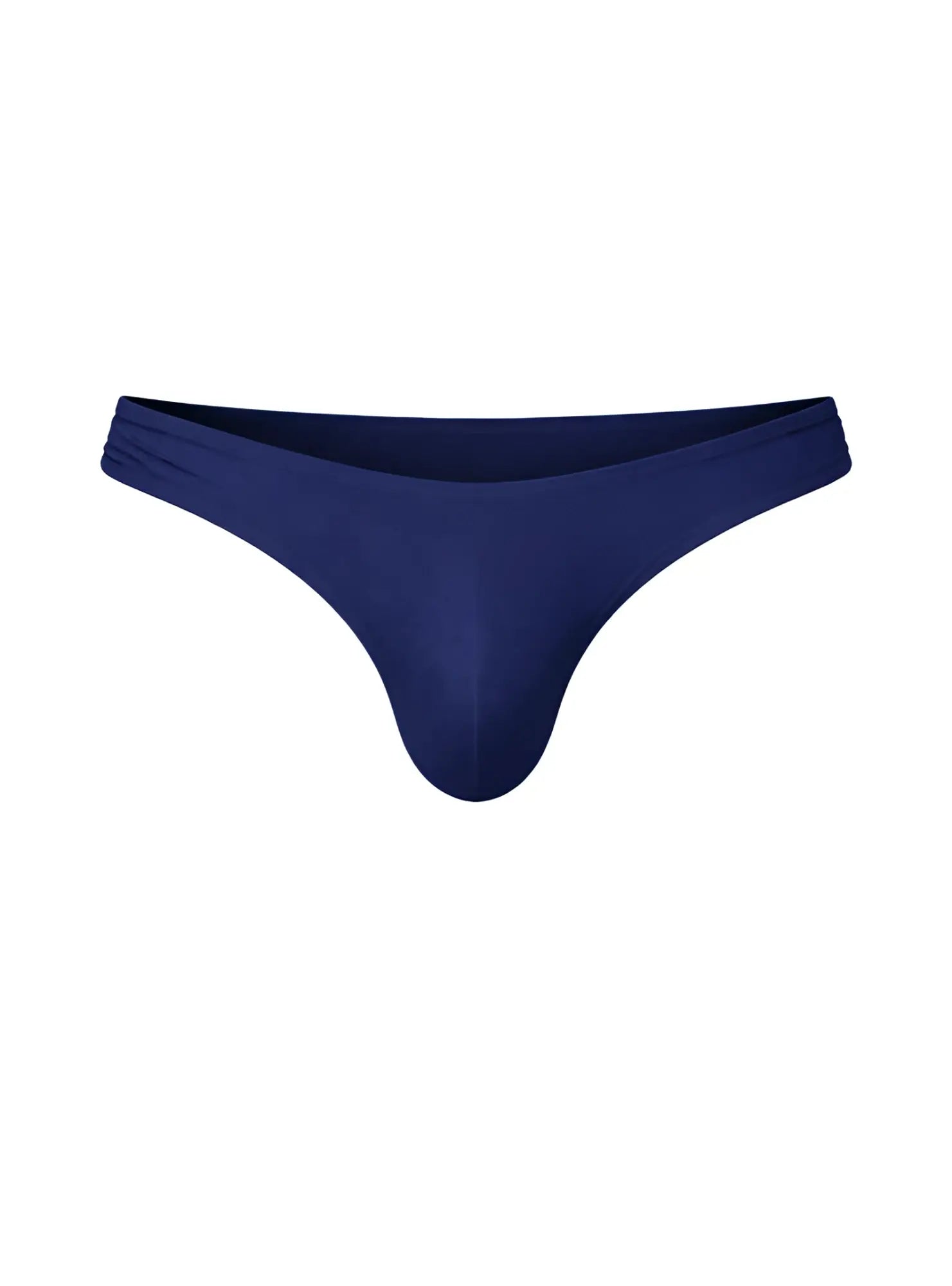 Navy blue fizx full coverage men’s bikini thong made of smooth stretchy fabric with a contoured design back view