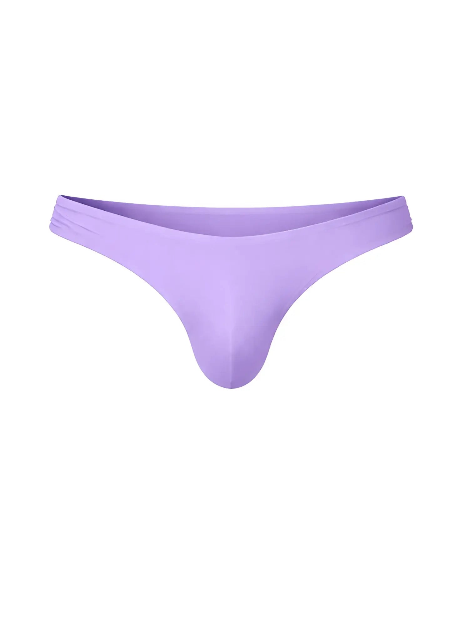 A sleek solid lavender fizx full coverage men’s bikini thong made of smooth stretchy fabric with a minimalist design