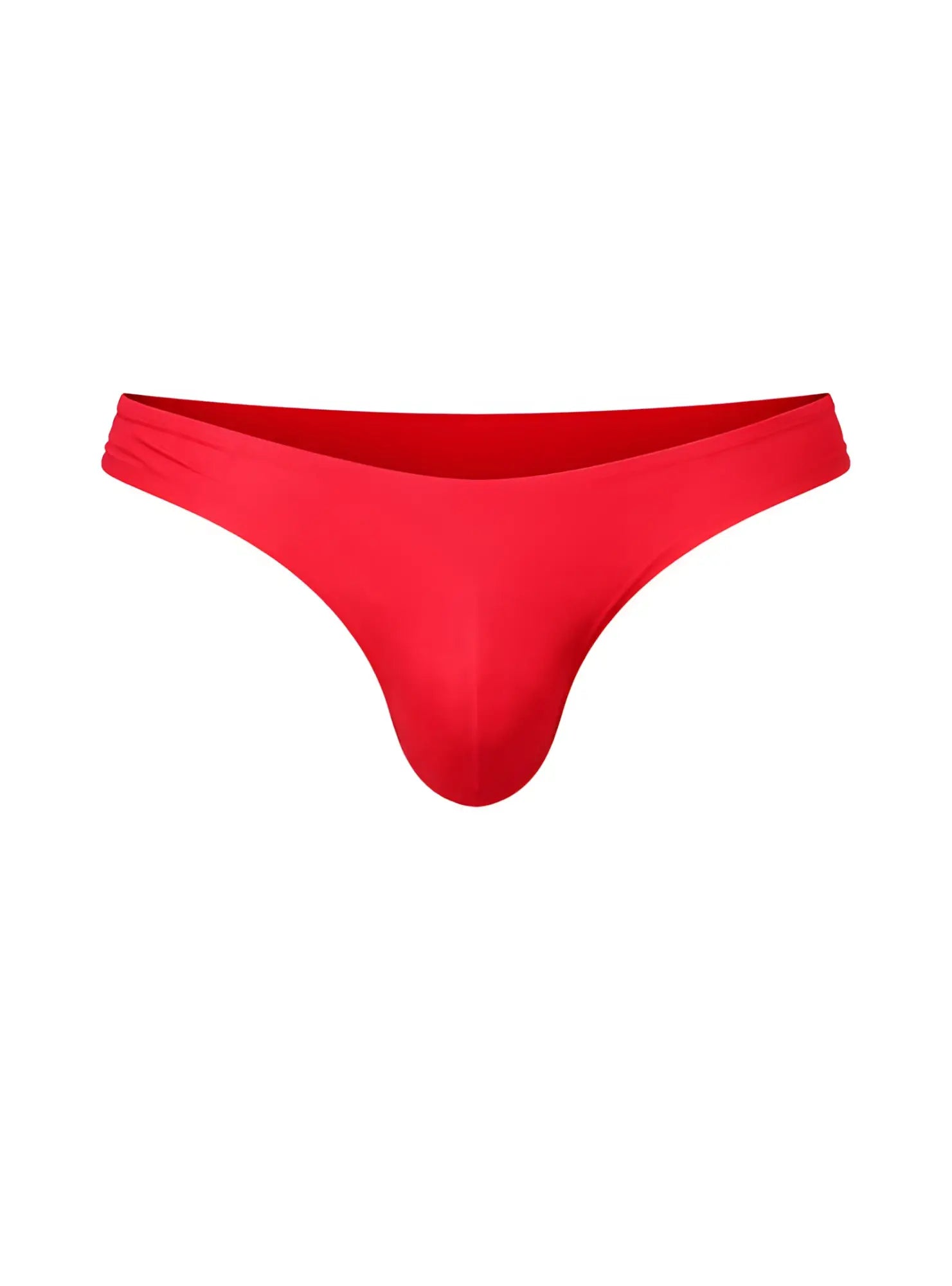 A vibrant red fizx full coverage men’s bikini thong made of smooth fabric with a contoured seamless design