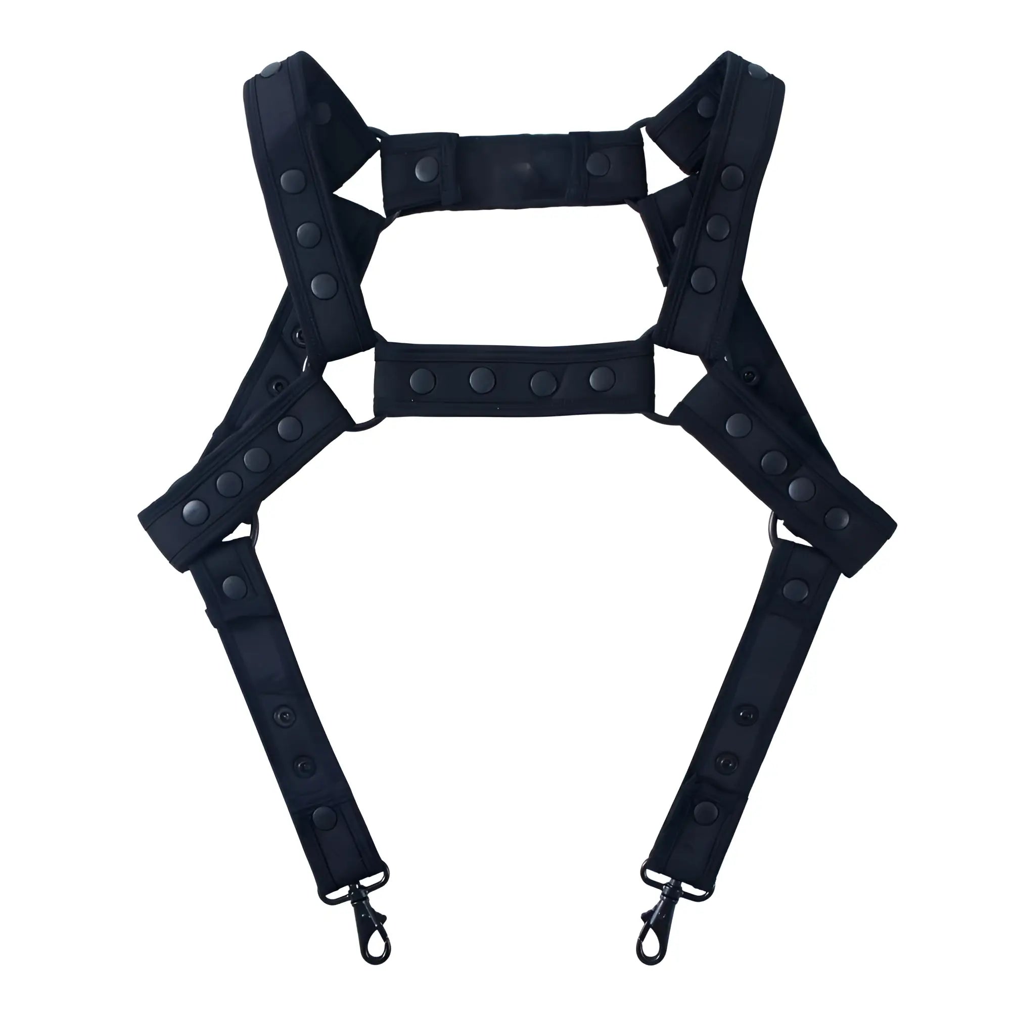 Black tactical-style Fizx harness with adjustable straps and metal clasps for secure fit and durability