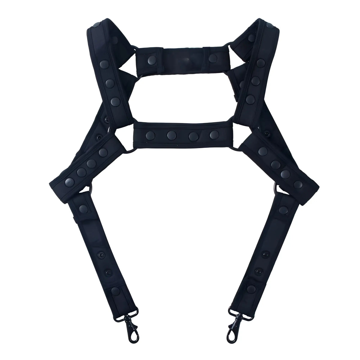 Black tactical-style Fizx harness with adjustable straps and metal clasps for secure fit and durability