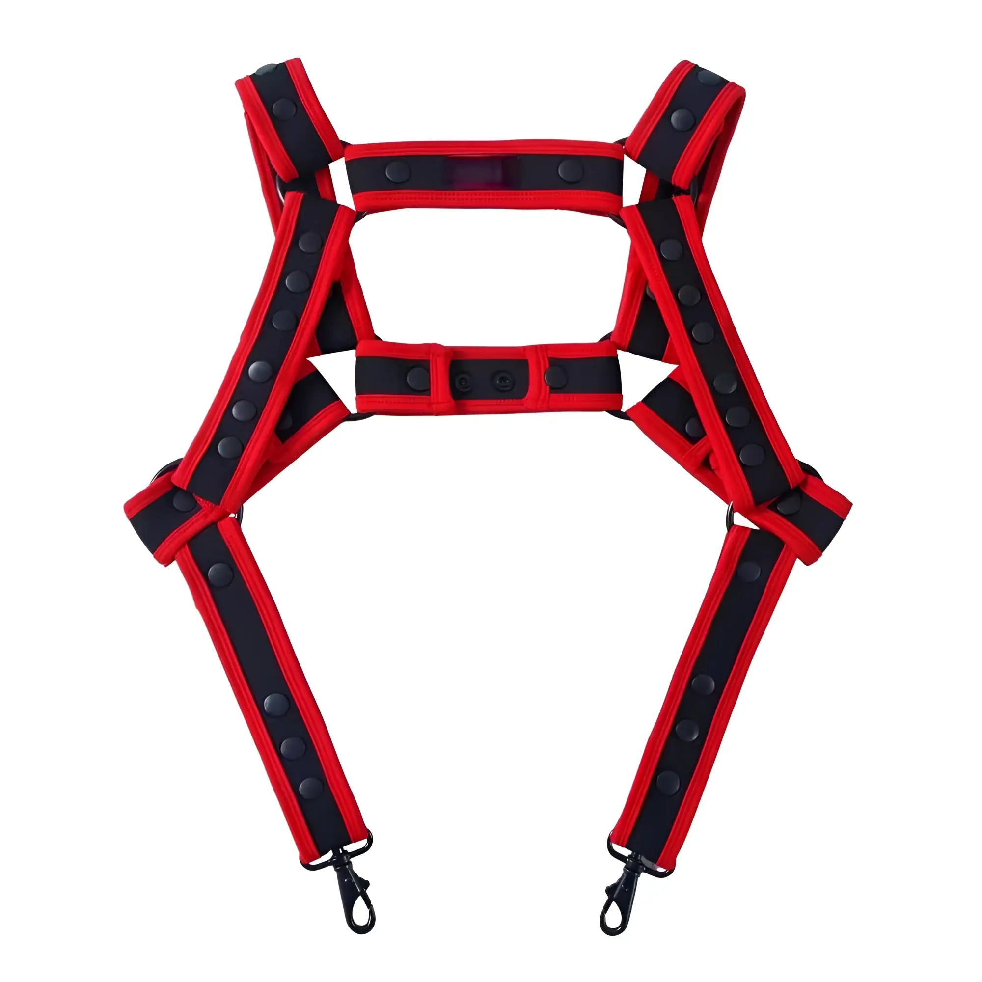 Red and black reflective Fizx harness with adjustable straps and metal hooks for safety and secure fit