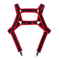 Red and black reflective Fizx harness with adjustable straps and metal hooks for safety and secure fit