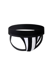 Black and white striped Fizx James knit jockstrap with supportive contoured design for athletic use