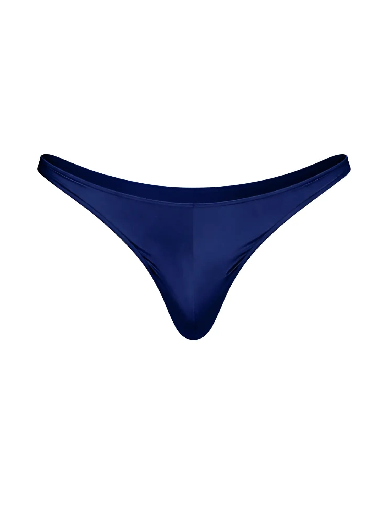 Deep navy blue Fizx rayon thong swim trunks with sleek form-fitting design and smooth satin-like finish