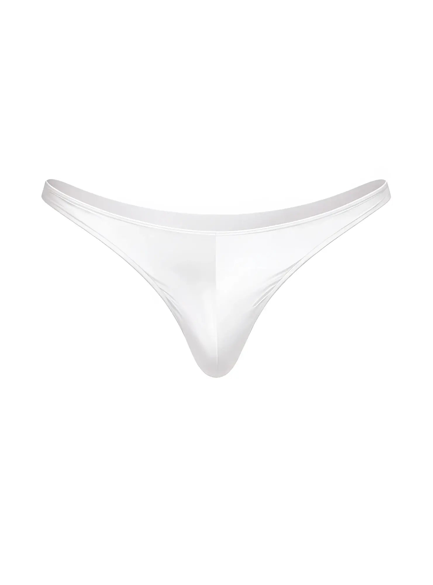 White fizx rayon thong made of smooth satin-like fabric with a sleek minimalist design