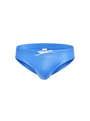 Bright blue glossy fizx swim bikini swim trunks with white drawstring bow and removable push pad at waist