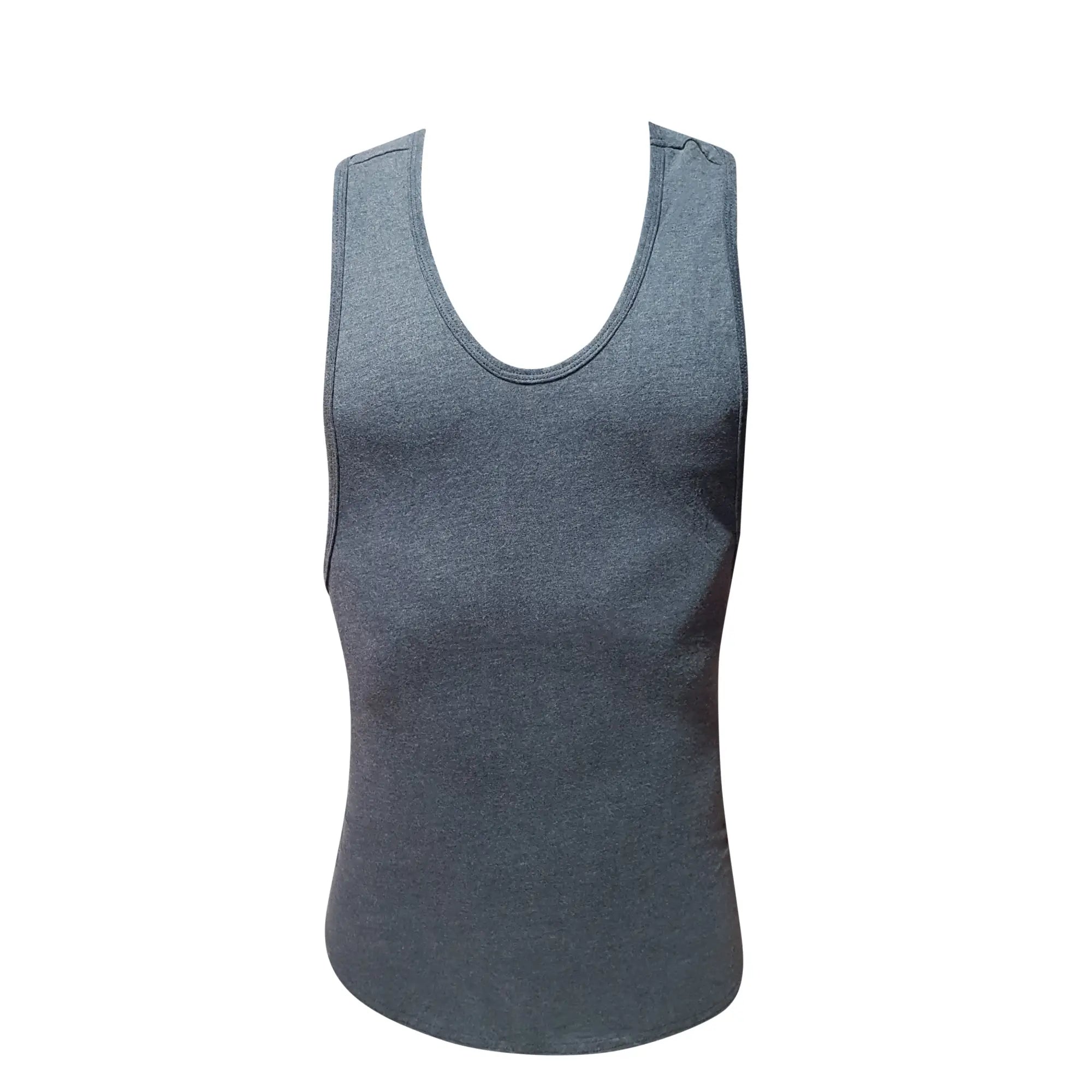 FIZX tank top dark gray sleeveless with rounded neckline and subtle ribbed trim along edges