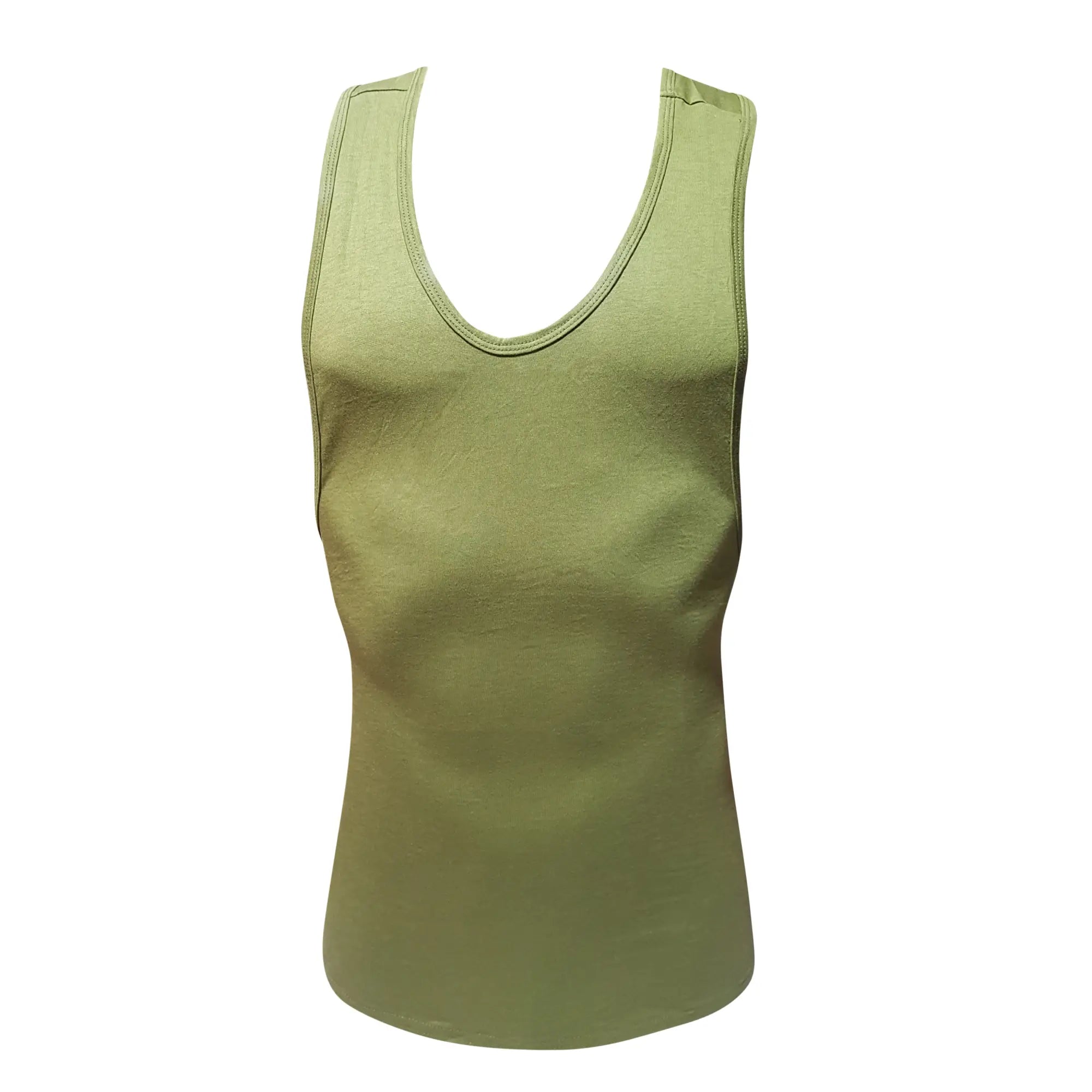 Olive green fizx tank top sleeveless with rounded neckline ribbed trim for casual wear