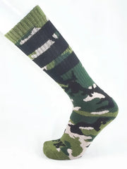 Fk sport camo sock knitted camouflage sock in green black and beige with ribbed cuff