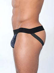 Black and navy blue patterned briefs with sleek modern design featuring penis print by fk sport