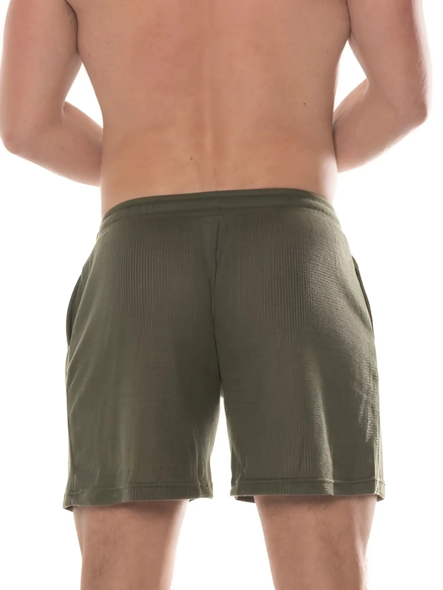 Olive green waffle-knit fk sport swinger shorts featuring textured fabric for casual athletic wear
