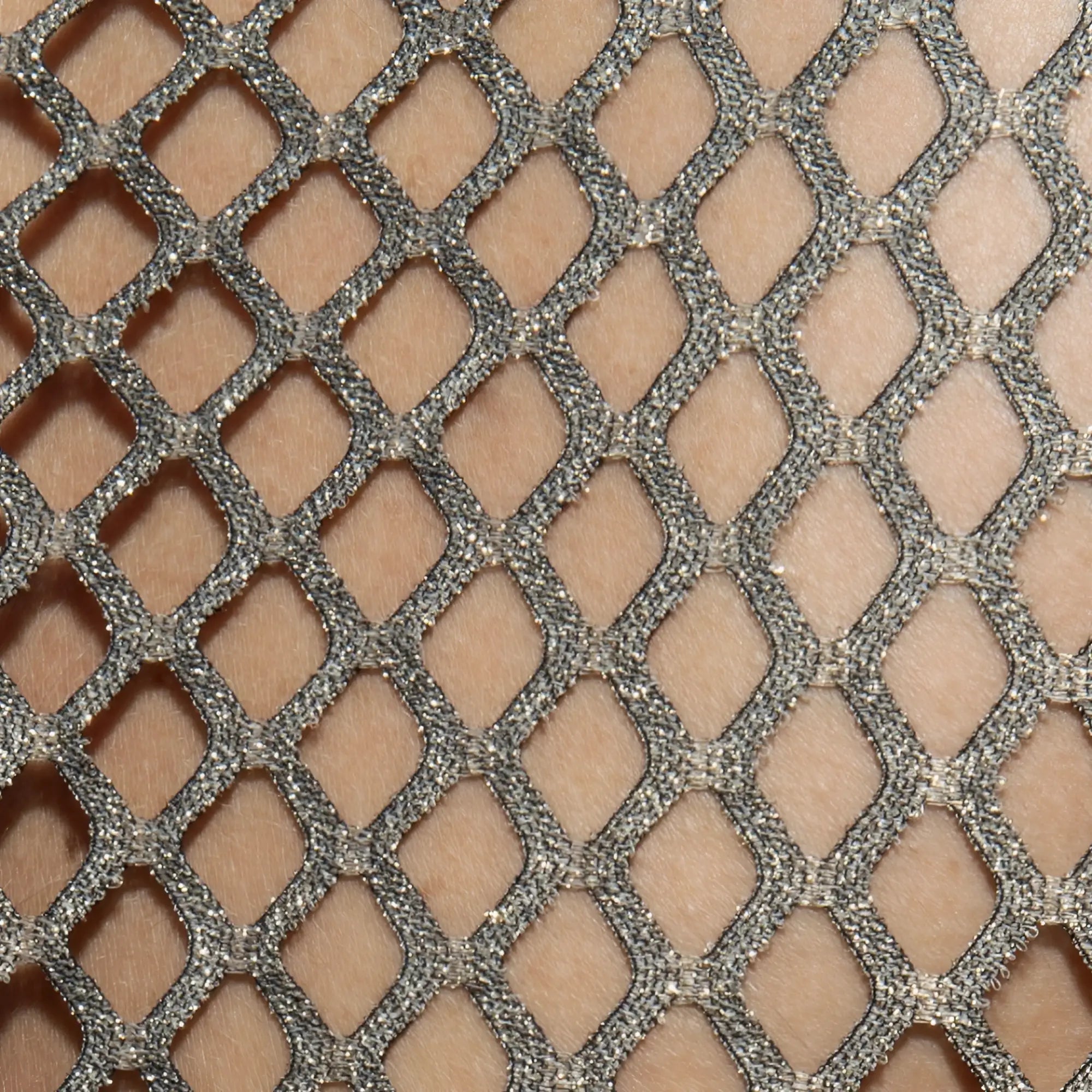 Flamboyant tank top featuring silver glittery mesh fabric with a diamond-shaped lattice pattern