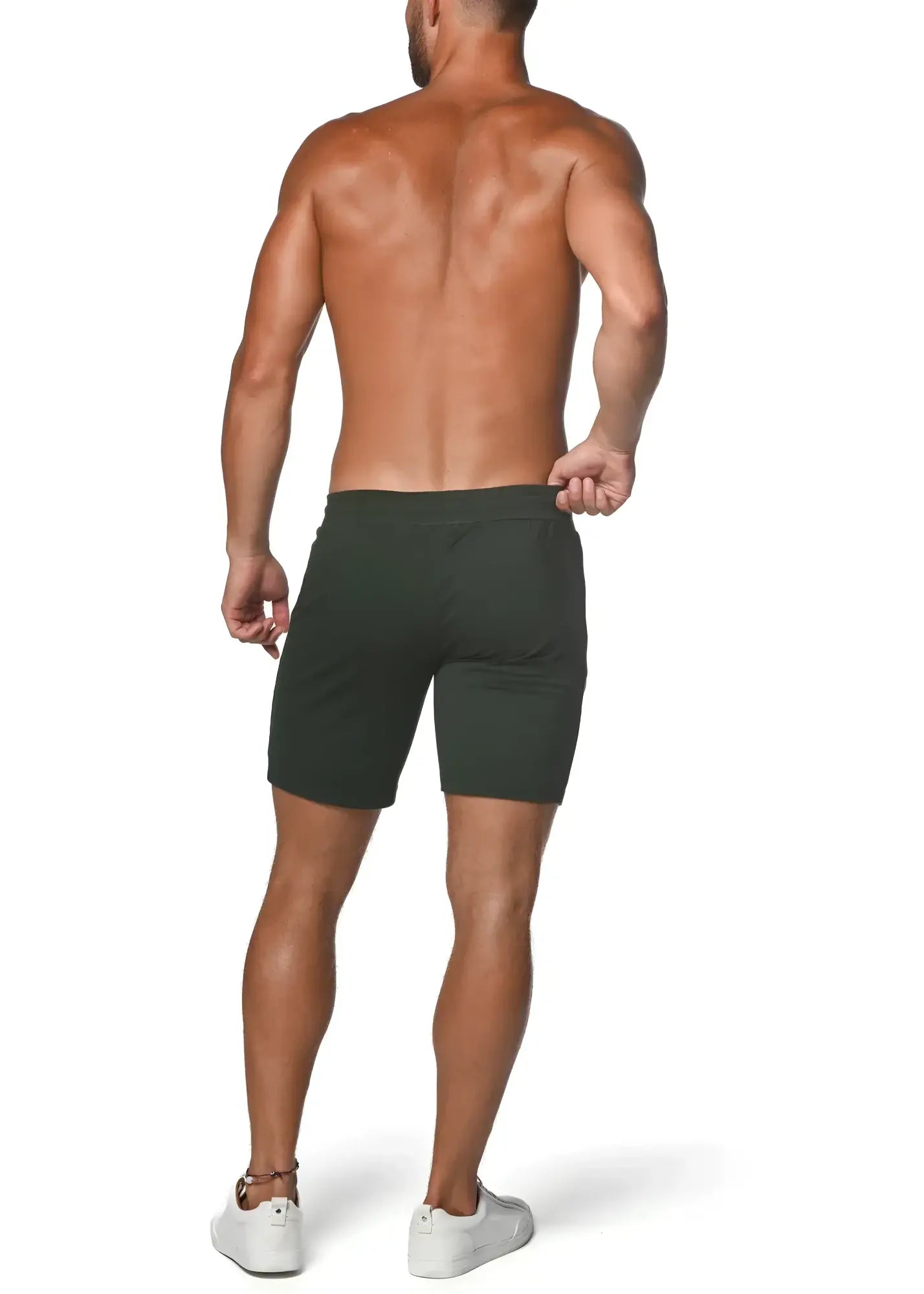 Dark green fleece flex-cotton stretch slim-fit men’s shorts with a clean modern design