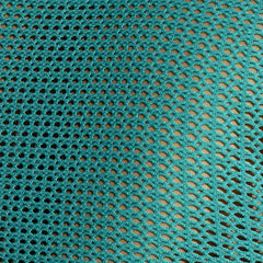 Teal crocheted mesh fabric with oval holes detail of formentera retro tank top material and pattern