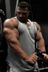 Jed North Herren Fast-Dry Bodybuilding Workout Stringer – Hellgrau mit Neon-Logo