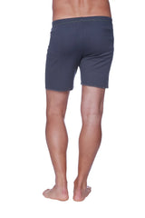 Dark gray textured fabric fusion yoga shorts with a simple straight cut design for activewear and comfort