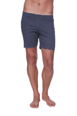 Fusion yoga short charcoal textured dark gray shorts with subtle pattern and button closure at the waist