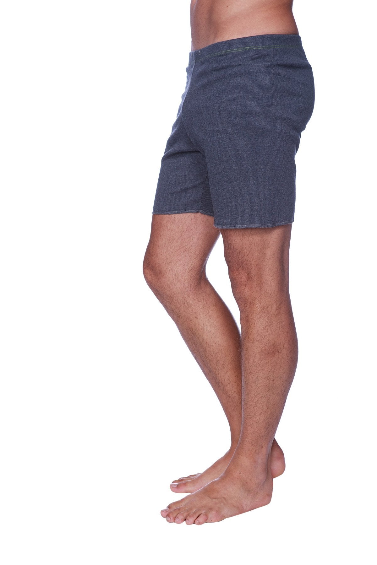 Dark gray textured fabric fusion yoga shorts with relaxed fit for comfortable activewear use