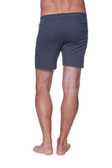 Dark gray textured fabric fusion yoga shorts with a simple straight cut design for activewear and comfort