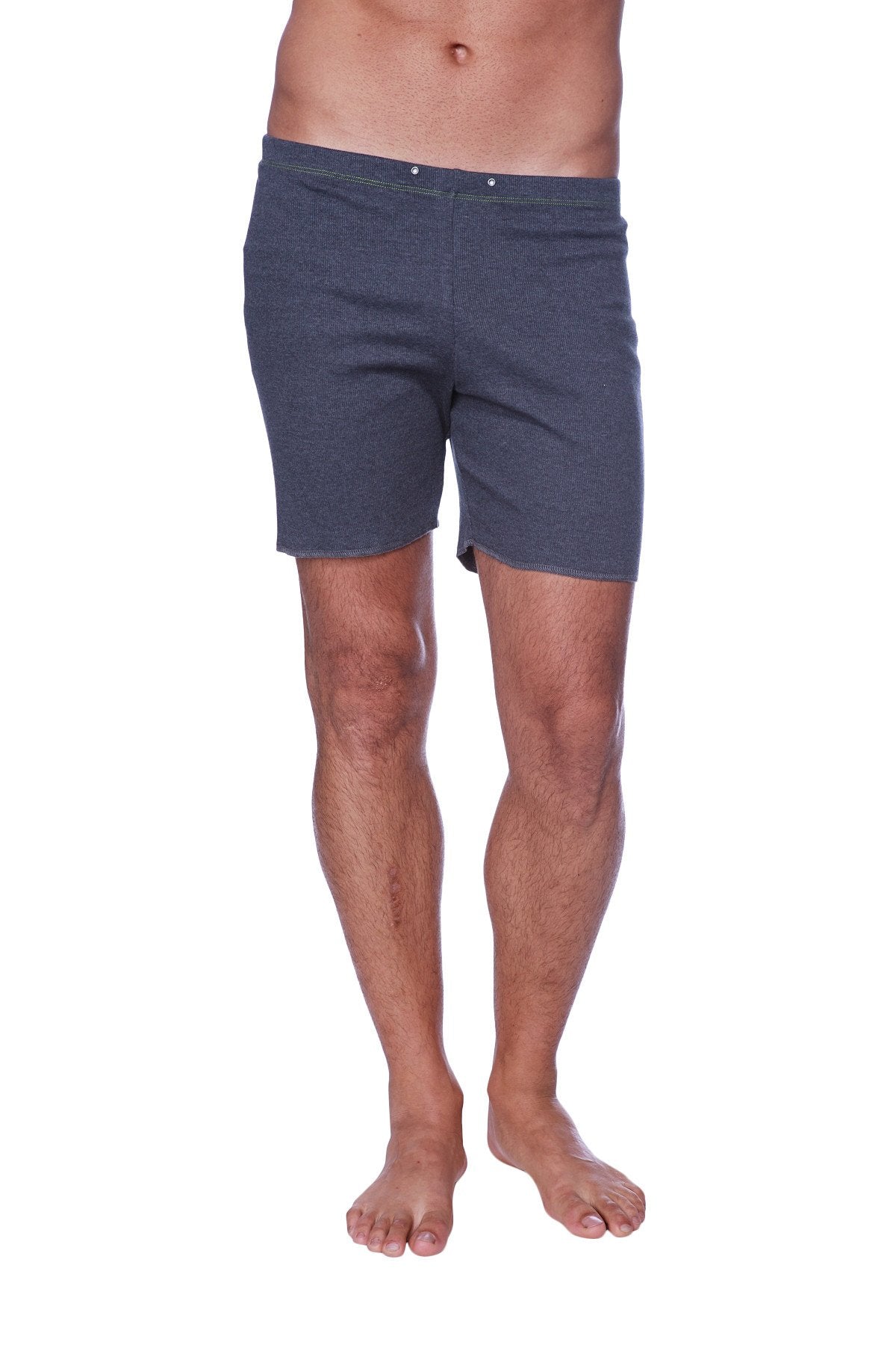 Fusion yoga short charcoal textured dark gray shorts with subtle pattern and button closure at the waist