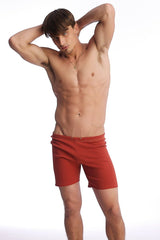 Fusion yoga short in cinnabar red with a simple sleek design ideal for athletic and yoga activities