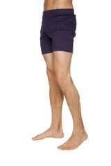 Navy blue cotton fusion yoga shorts with a simple tailored fit perfect for active wear