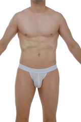 White athletic g-string saleon rib briefs with snug fit and smooth seamless fabric front view