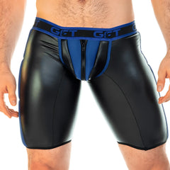 Black and blue faux leather briefs with central zipper detail gigo 2 fetiche blue zipper trunk long