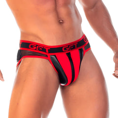 Red and black GCT branded Gigo 2 Fetiche zipper briefs with front zipper detail for edgy menâ€™s underwear style