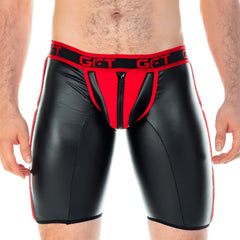 Black and red faux leather briefs with front zipper and get branded waistband gigo 2 fetiche red zipper trunk long