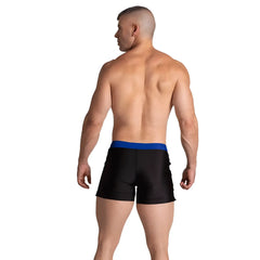 Gigo Alfa black blue beachwear athletic shorts with contrasting blue waistband ideal for active beachwear