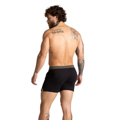 Black athletic shorts with contrasting olive green waistband from gigo alfa for comfortable active wear