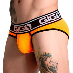 Bright orange and black gigo audacy brief with bold contrasting waistband for comfortable everyday wear