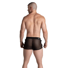 Gigo Bahia black hotshort sheer mesh briefs with a solid black waistband front view