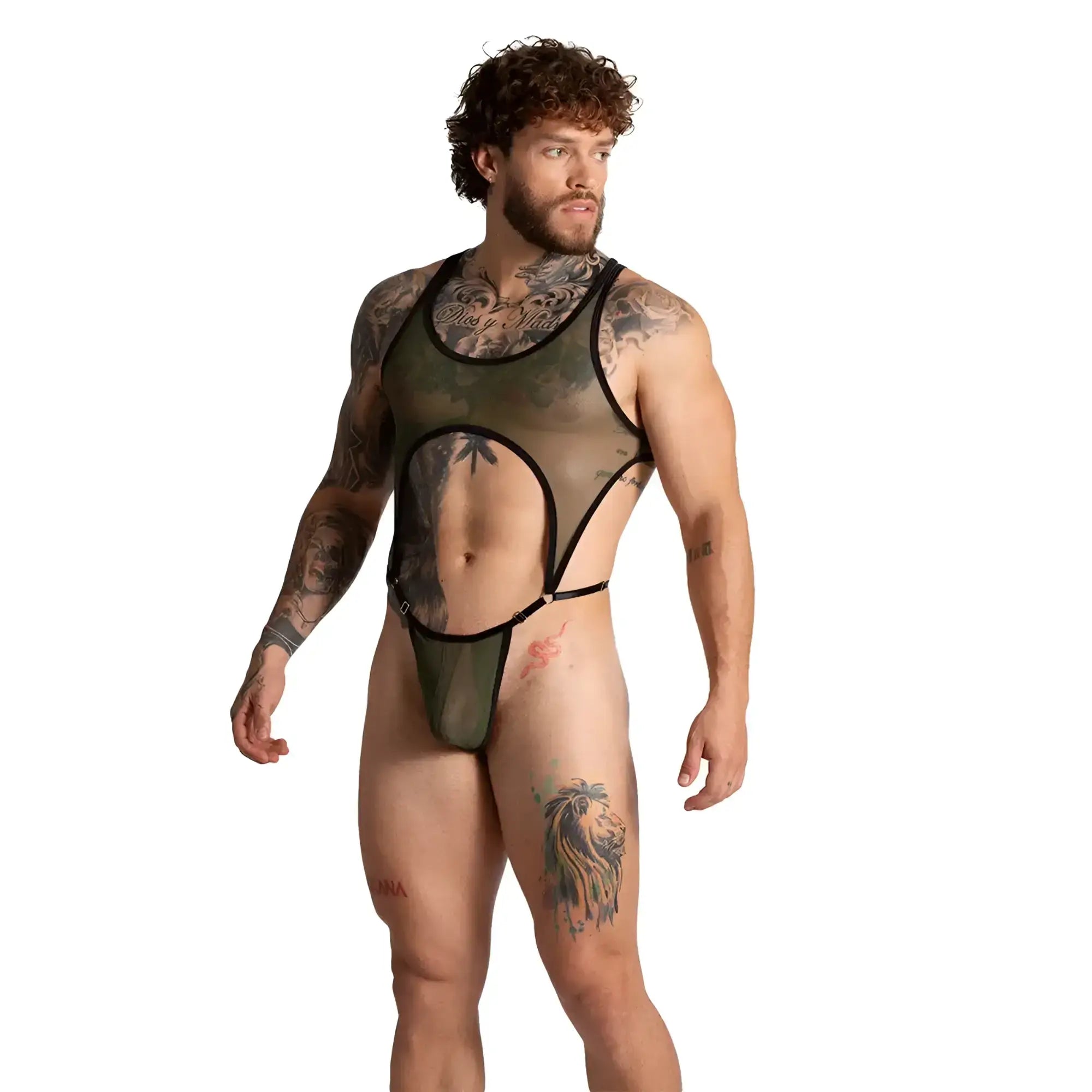 Black mesh bodysuit with cut-out design and adjustable straps from gigo bahia green body collection