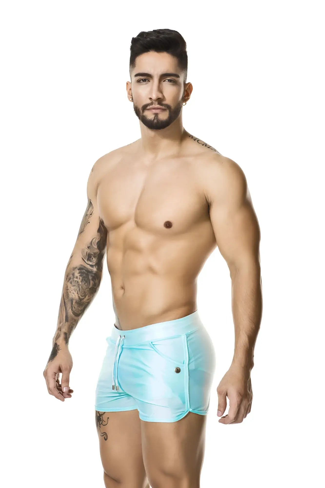 Light blue gigo basic blue swimwear shorts size m with drawstring waist and side pockets for athletic use
