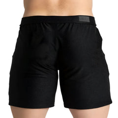 Black textured athletic shorts with branded waistband from gigo belucci for active wear