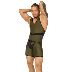 Olive green gigo boxing green body athletic singlet with black trim and matching brief-style undergarment set