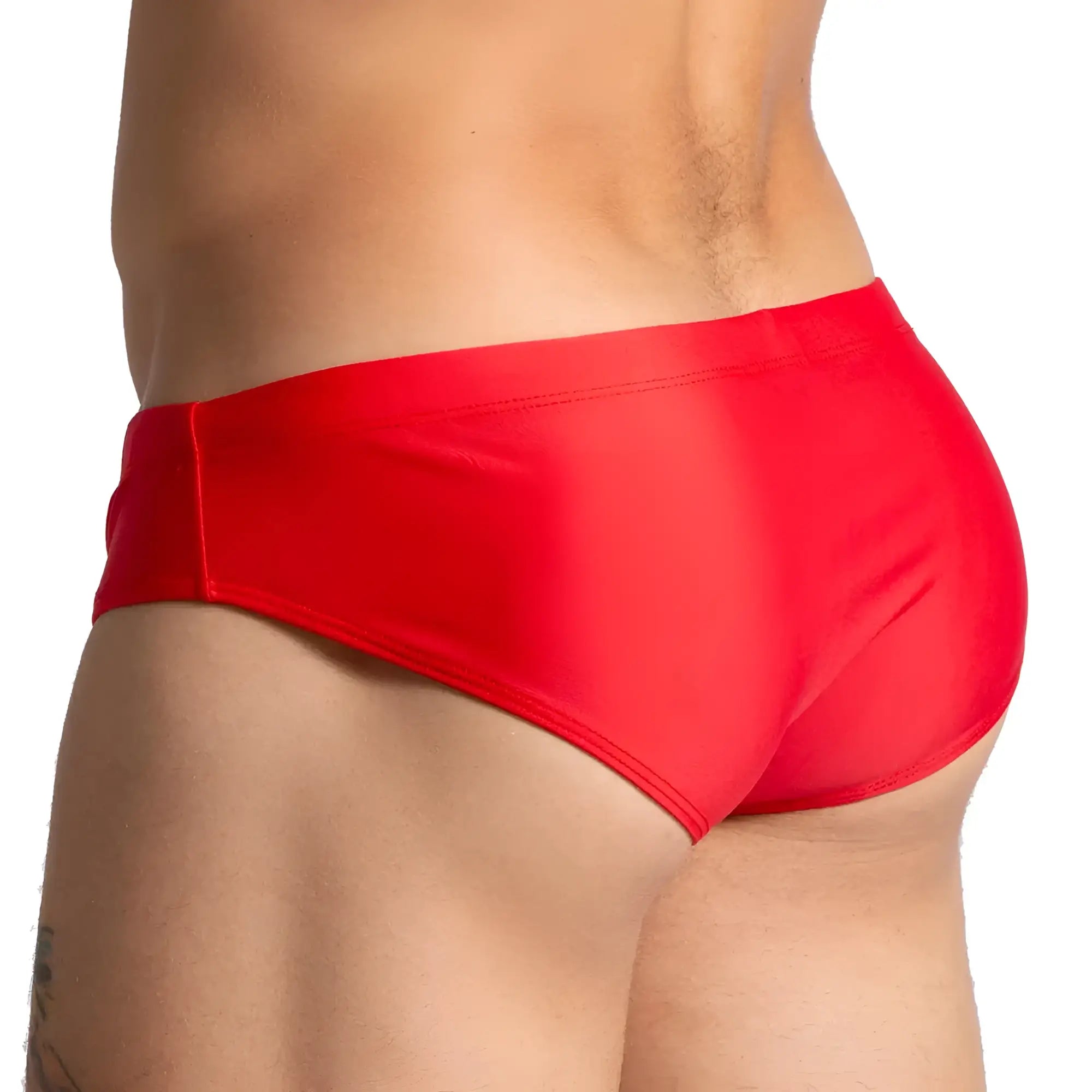 Bright red gigo brazilian swim brief with sleek design and smooth shiny fabric finish