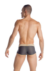 Gigo Capriati grey short boxer underwear in size S with black mesh briefs and beige elastic waistband with logo trim