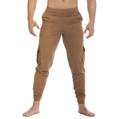 Tan gigo cargo caqui sportpants with cargo side pockets elastic cuffs and comfortable jogger fit