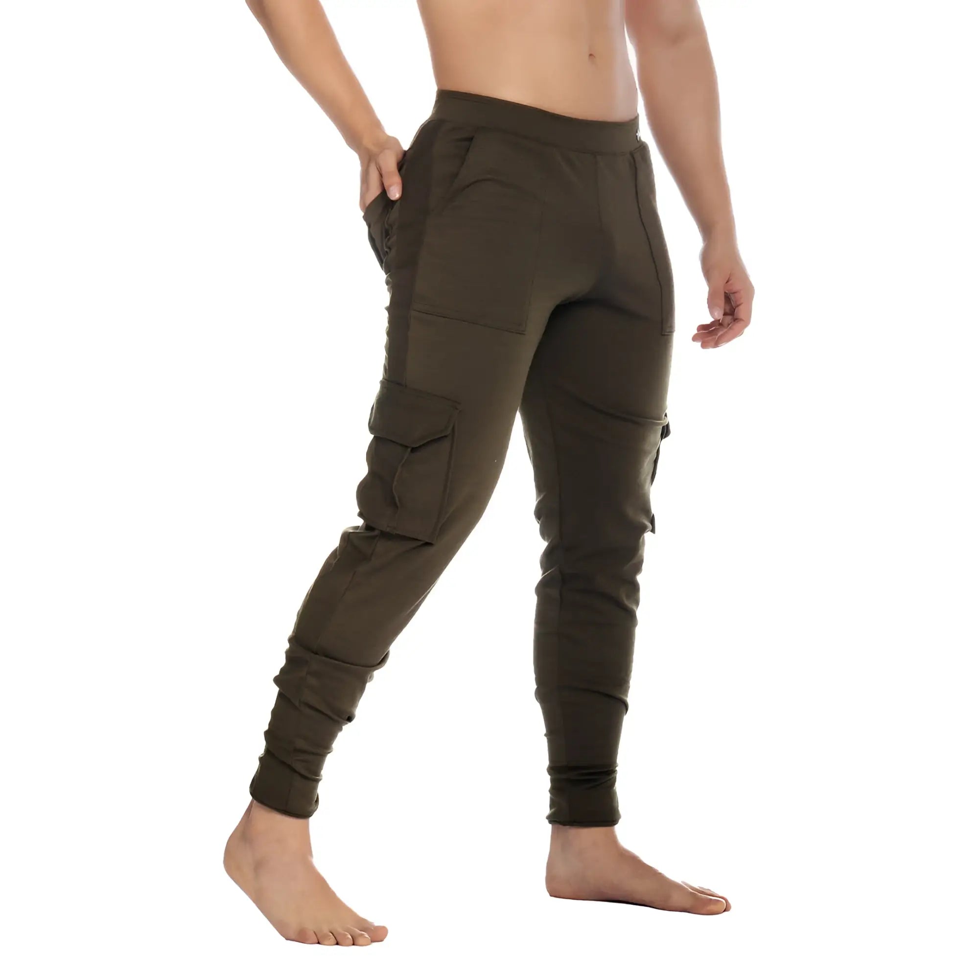 Olive green gigo cargo sportpants with multiple pockets and elastic cuffs ideal for casual wear