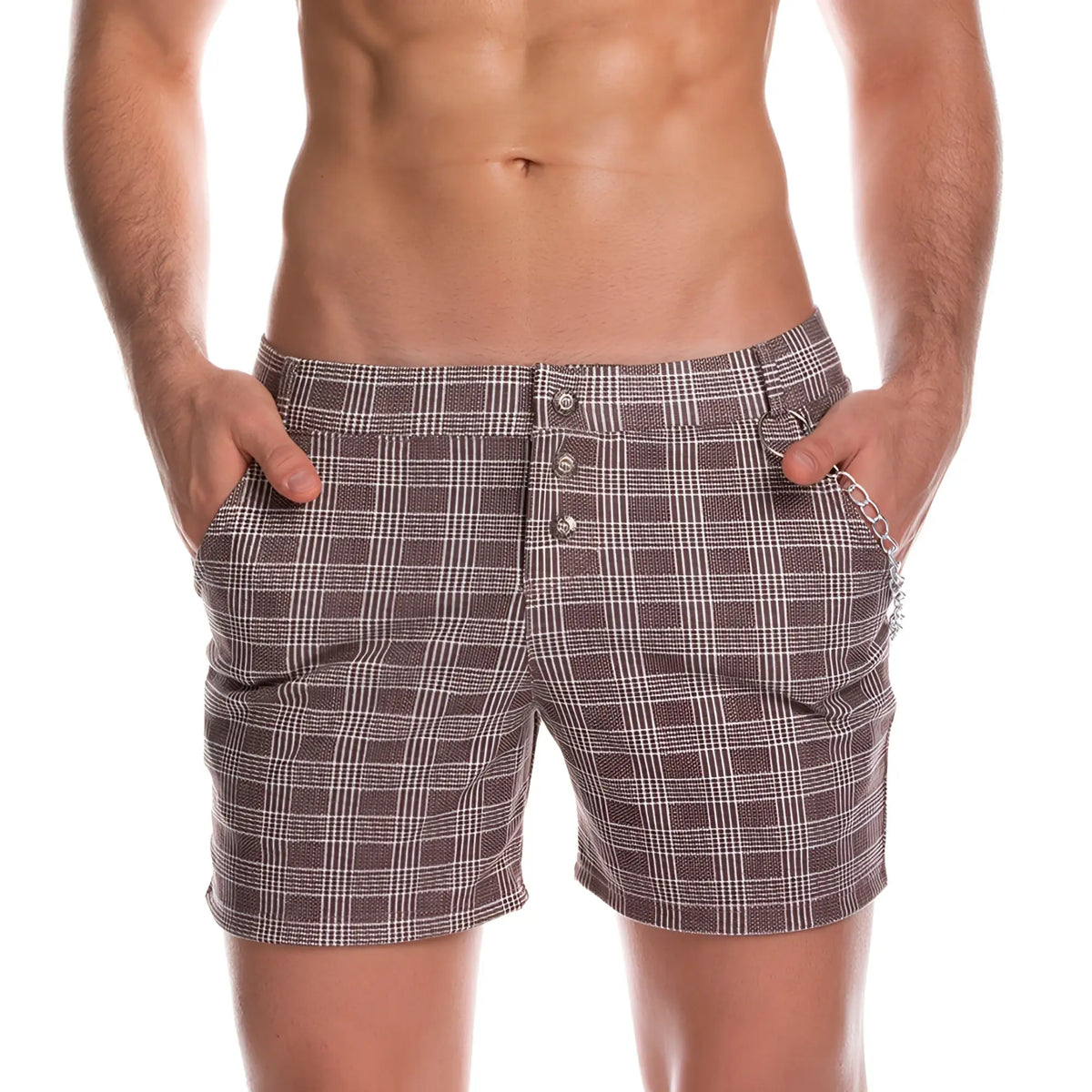 Gigo casual brown short brown and white plaid shorts with button closures for casual wear