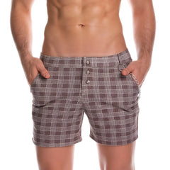 Gigo casual brown short brown and white plaid shorts with button closures for casual wear