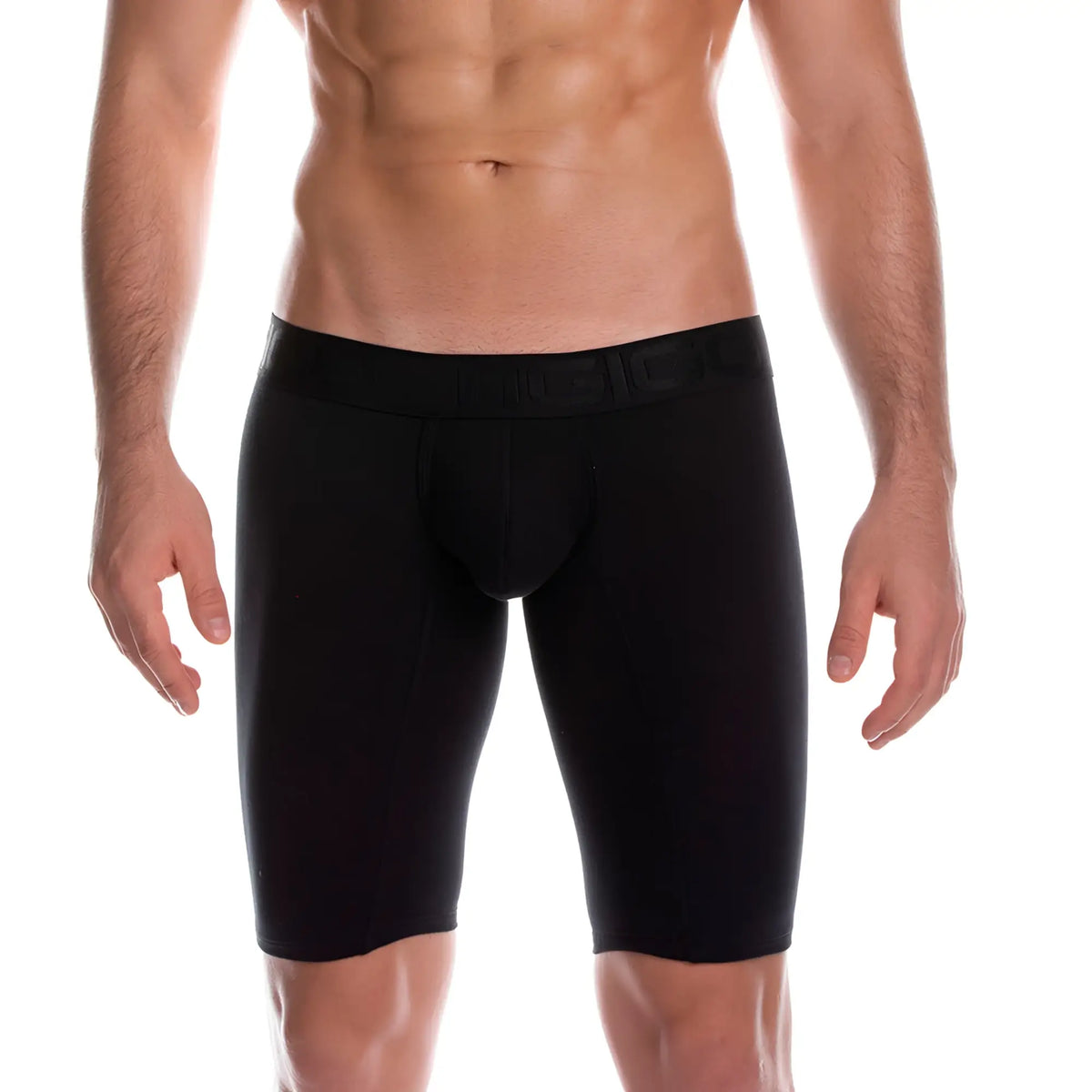 Gigo cautious black trunk long menâ€™s boxer briefs with snug fit elastic waistband in black breathable fabric